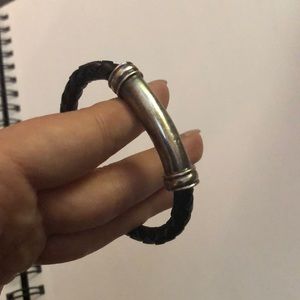 Sterling silver and black leather bracelet